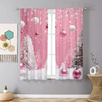2Pcs Pink Christmas Tree Curtains with Pole Pockets Designed to Protect Privacy, Suitable for Decorating Various Scenes