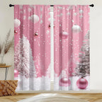 2Pcs Pink Christmas Tree Curtains with Pole Pockets Designed to Protect Privacy, Suitable for Decorating Various Scenes